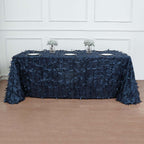 Taffeta 90"x132" Rectangle Tablecloth Navy Blue | 3D Leaf Petal Design Seamless Table Cover