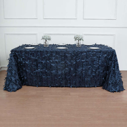Taffeta 90"x132" Rectangle Tablecloth Navy Blue | 3D Leaf Petal Design Seamless Table Cover