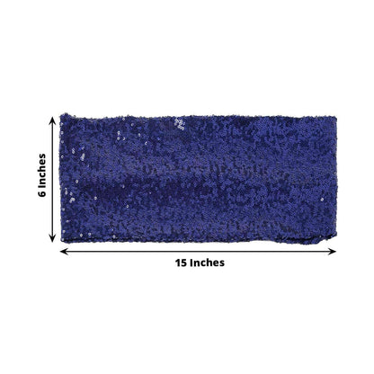 5 Pack Sequin Spandex Chair Sashes Navy Blue - Stretch Chair Bands 6"x15"