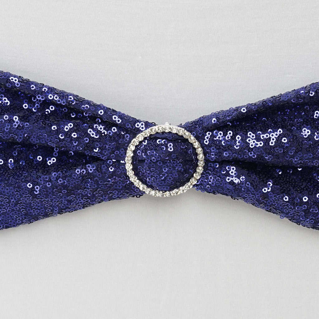 5 Pack Sequin Spandex Chair Sashes Navy Blue - Stretch Chair Bands 6"x15"