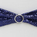 5 Pack Sequin Spandex Chair Sashes Navy Blue - Stretch Chair Bands 6"x15"