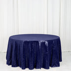 Sequin 120" Round Tablecloth Navy Blue - Seamless Glittering Table Cover