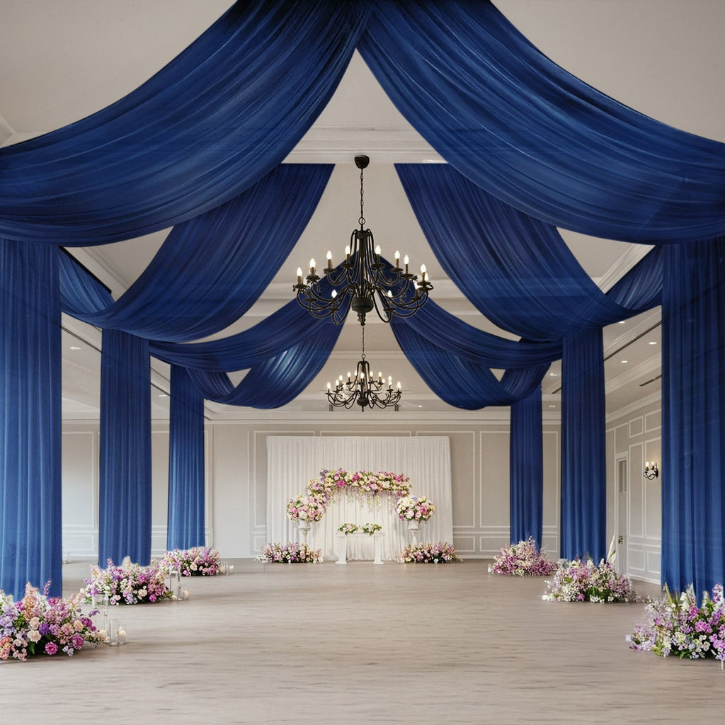Navy Blue Sheer Backdrop Drape â€“ 5ftx32ft Wedding Arch & Ceiling Decor Panel, Wrinkle Free with Soft Shimmer - Bell Racket Store