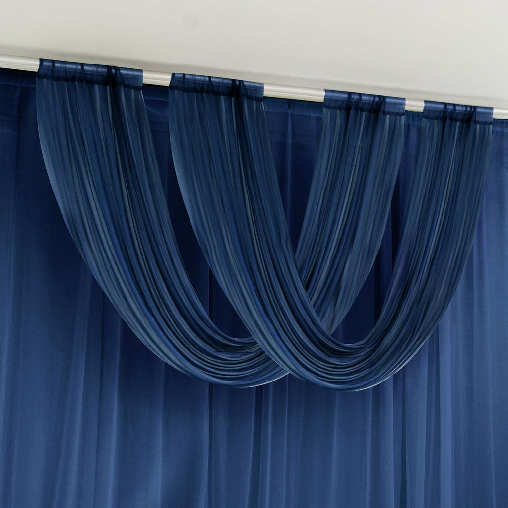 Navy Blue Sheer Chiffon Valance Curtain 4ft x 5ft â€“ Wedding Arch Drape with Rod Pocket, Voile Backdrop Panel - Bell Racket Store