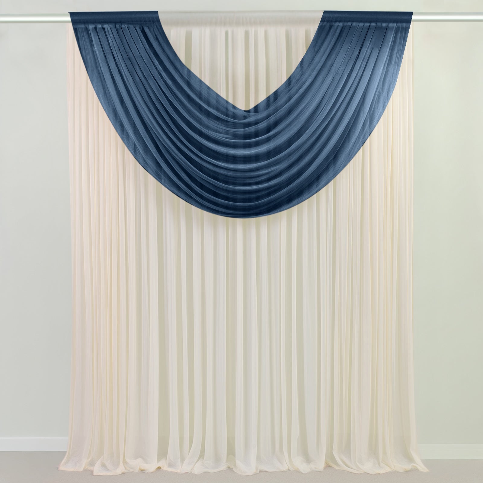 Navy Blue Sheer Chiffon Valance Curtain 4ft x 5ft â€“ Wedding Arch Drape with Rod Pocket, Voile Backdrop Panel - Bell Racket Store