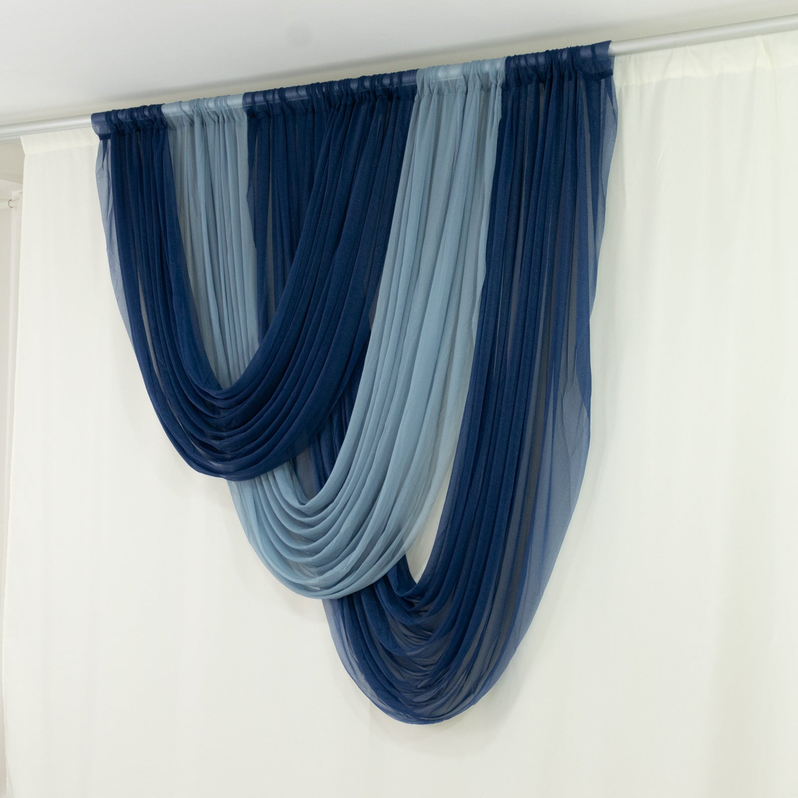 Navy Blue Sheer Chiffon Valance Curtain 4ft x 5ft â€“ Wedding Arch Drape with Rod Pocket, Voile Backdrop Panel - Bell Racket Store