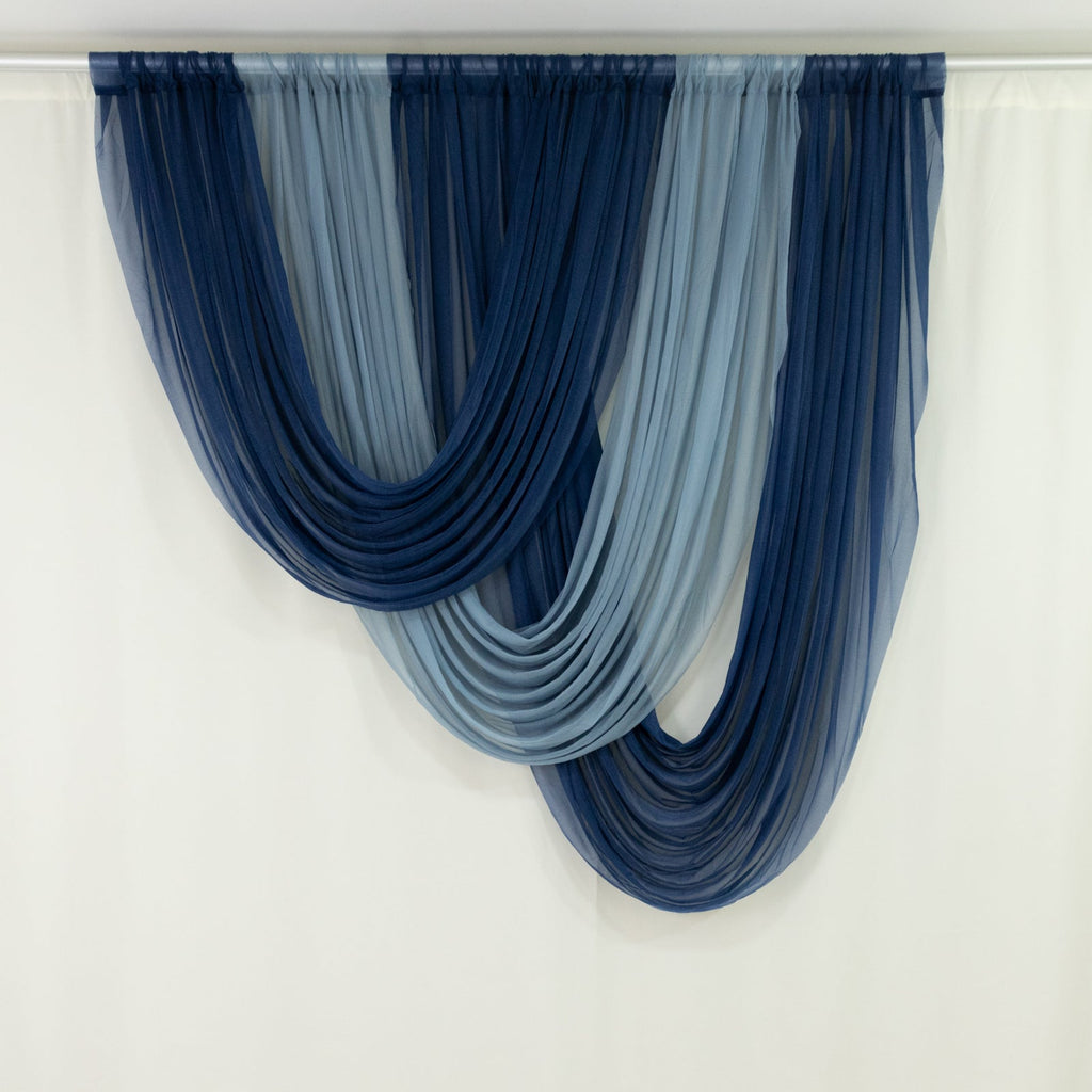 Navy Blue Sheer Chiffon Valance Curtain 4ft x 6ft â€“ Wedding Arch Drape with Rod Pocket, Voile Backdrop Panel - Bell Racket Store