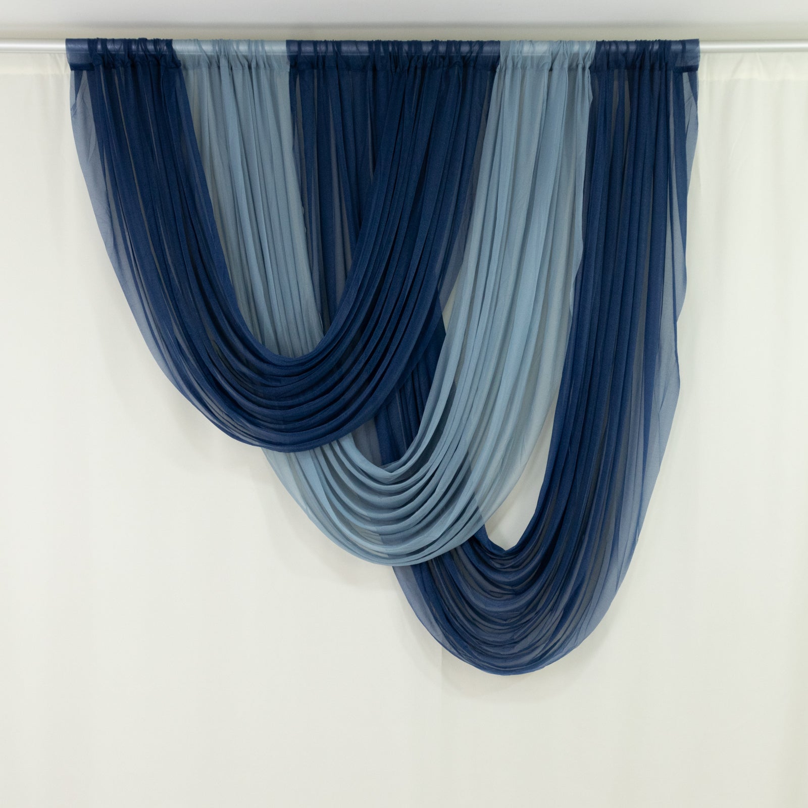 Navy Blue Sheer Chiffon Valance Curtain 4ft x 6ft â€“ Wedding Arch Drape with Rod Pocket, Voile Backdrop Panel - Bell Racket Store
