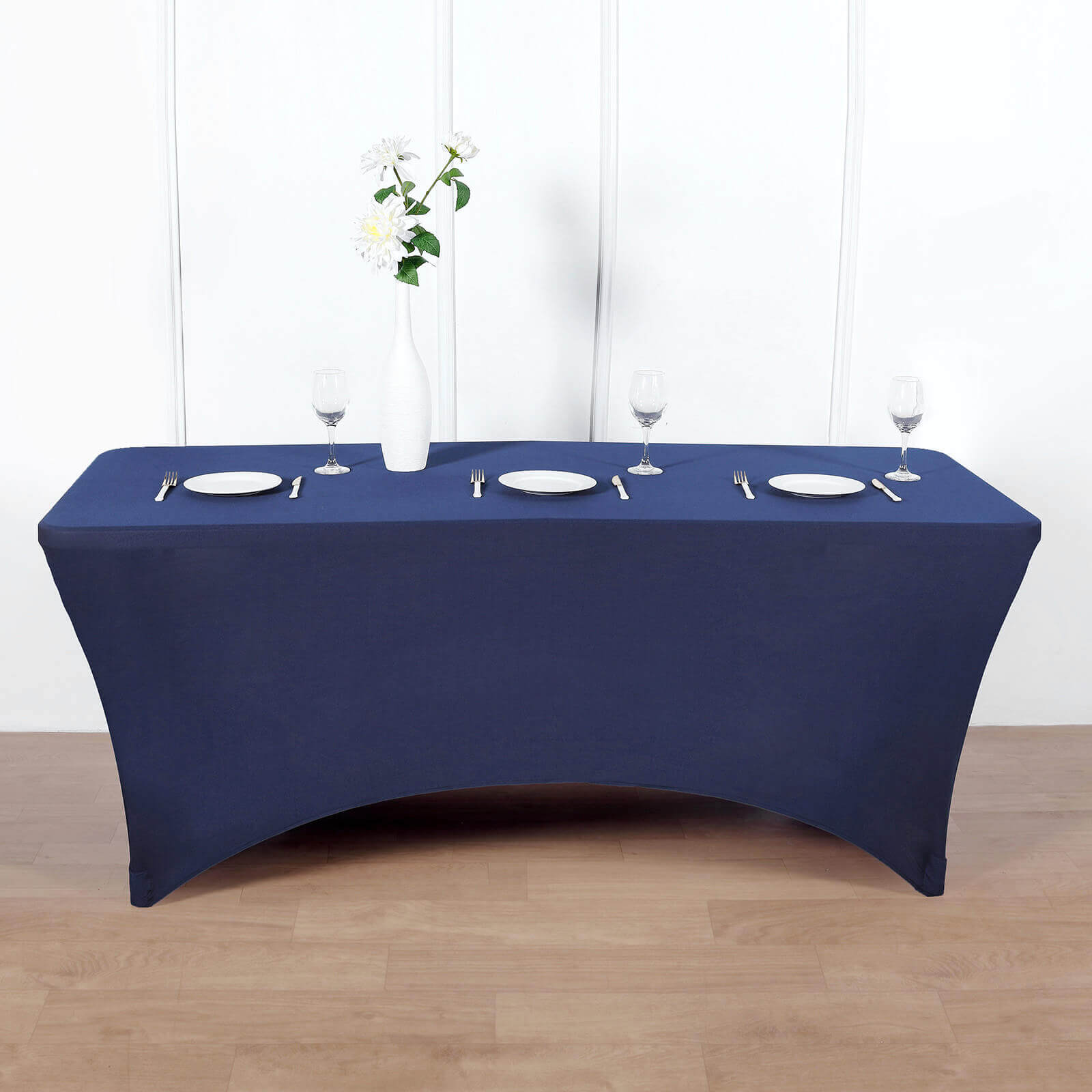 Stretch Spandex 96"x30" Rectangle Table Cover Navy Blue - Durable Form-Fitting Tablecloth