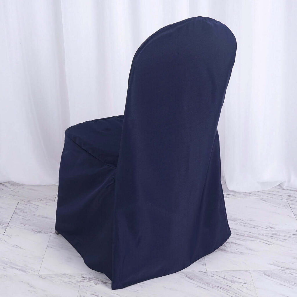 Polyester Slip On Banquet Chair Covers Navy Blue - Stain-Resistant Reusable Durable Fabric