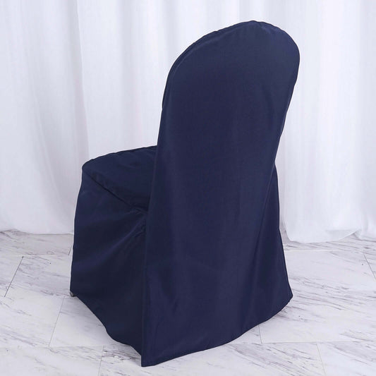 Polyester Slip On Banquet Chair Covers Navy Blue - Stain-Resistant Reusable Durable Fabric