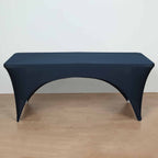 Stretch Spandex 72"x30" Rectangular Table Cover Navy Blue with Curved Open Back Design Tailored Professional Look