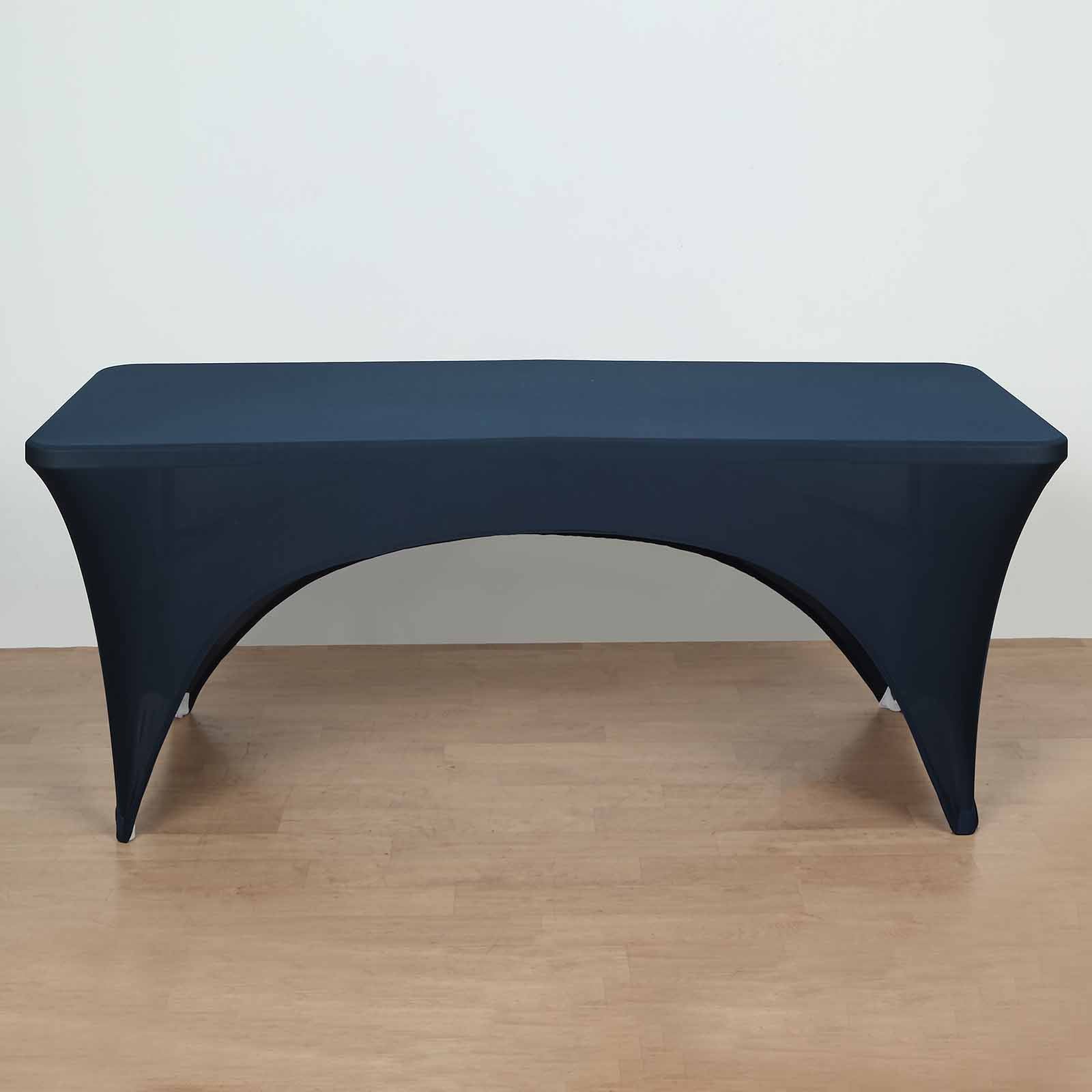 Stretch Spandex 72"x30" Rectangular Table Cover Navy Blue with Curved Open Back Design Tailored Professional Look