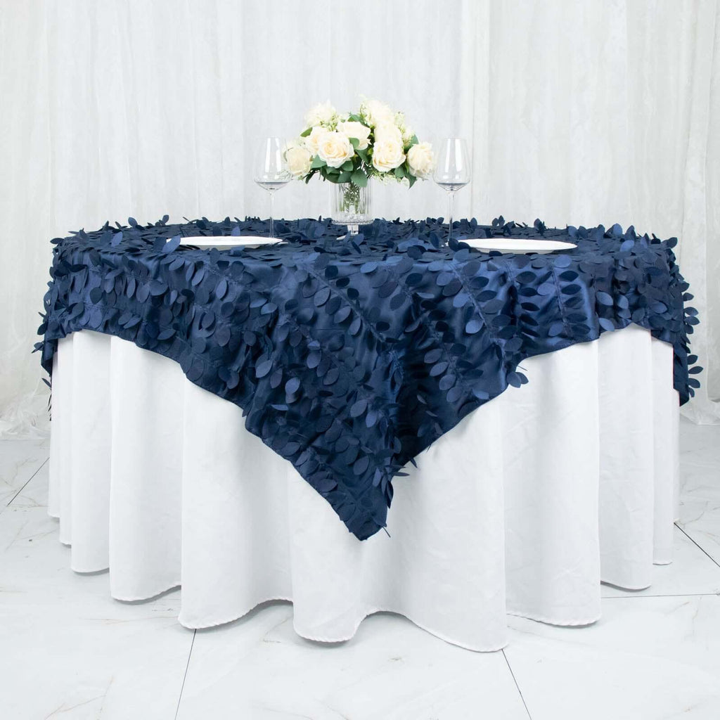 Taffeta 72"x72" Table Overlay Square Tablecloth Navy Blue - 3D Leaf Petal Table Cover