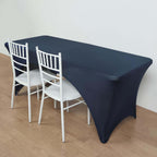 Stretch Spandex 96"x30" Rectangle Table Cover Navy Blue with Curved Open Back Design Tailored Professional Look