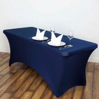 Stretch Spandex 6ft Rectangle Tablecloth Navy Blue - Durable Form-Fitting Table Cover