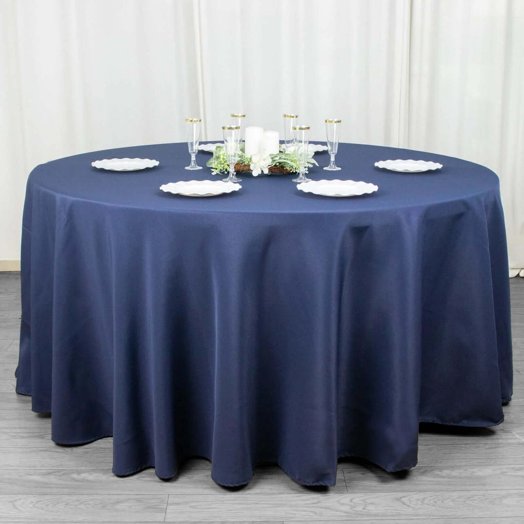 Premium Polyester 120" Round Tablecloth Navy Blue - Seamless 220GSM Wrinkle-Resistant Table Cover
