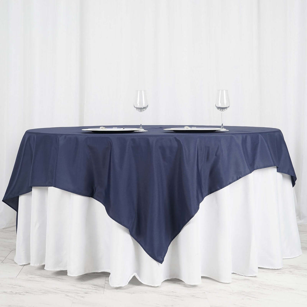 Polyester 90"x90" Table Overlay Square Tablecloth Navy Blue - Wrinkle-Resistant & Durable Table Cover