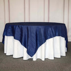 Taffeta 90"x90" Table Overlay Square Tablecloth Navy Blue - Accordion Crinkle Table Cover