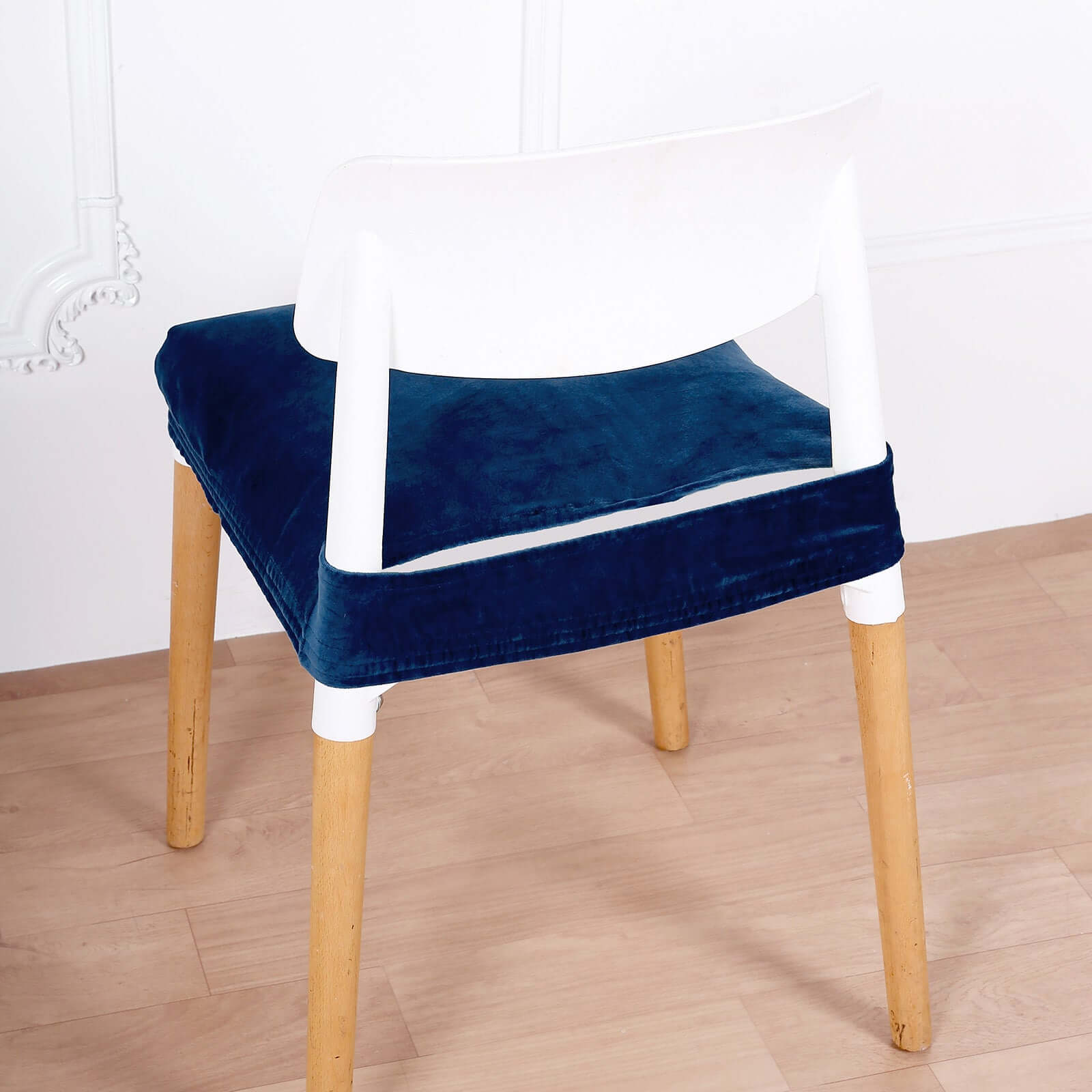 Velvet Chair Cushion Protector Stretch with Tie for Dining Chairs Navy Blue - Durable Cover for Formal Gatherings