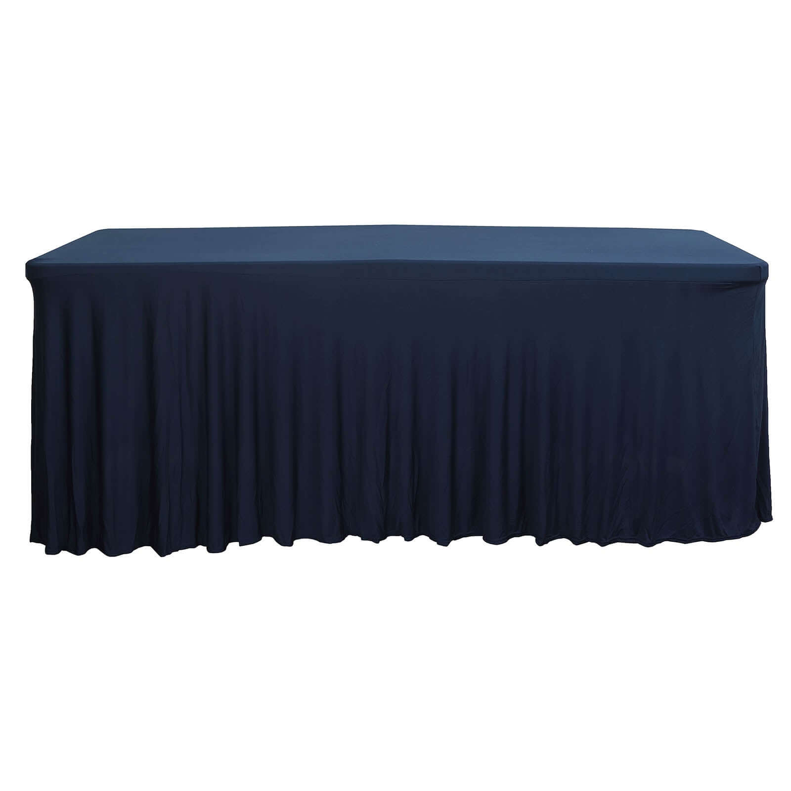 Spandex Rectangle 72"x30" Table Skirt Navy Blue with Wavy Skirt-Like Effect Table Cover