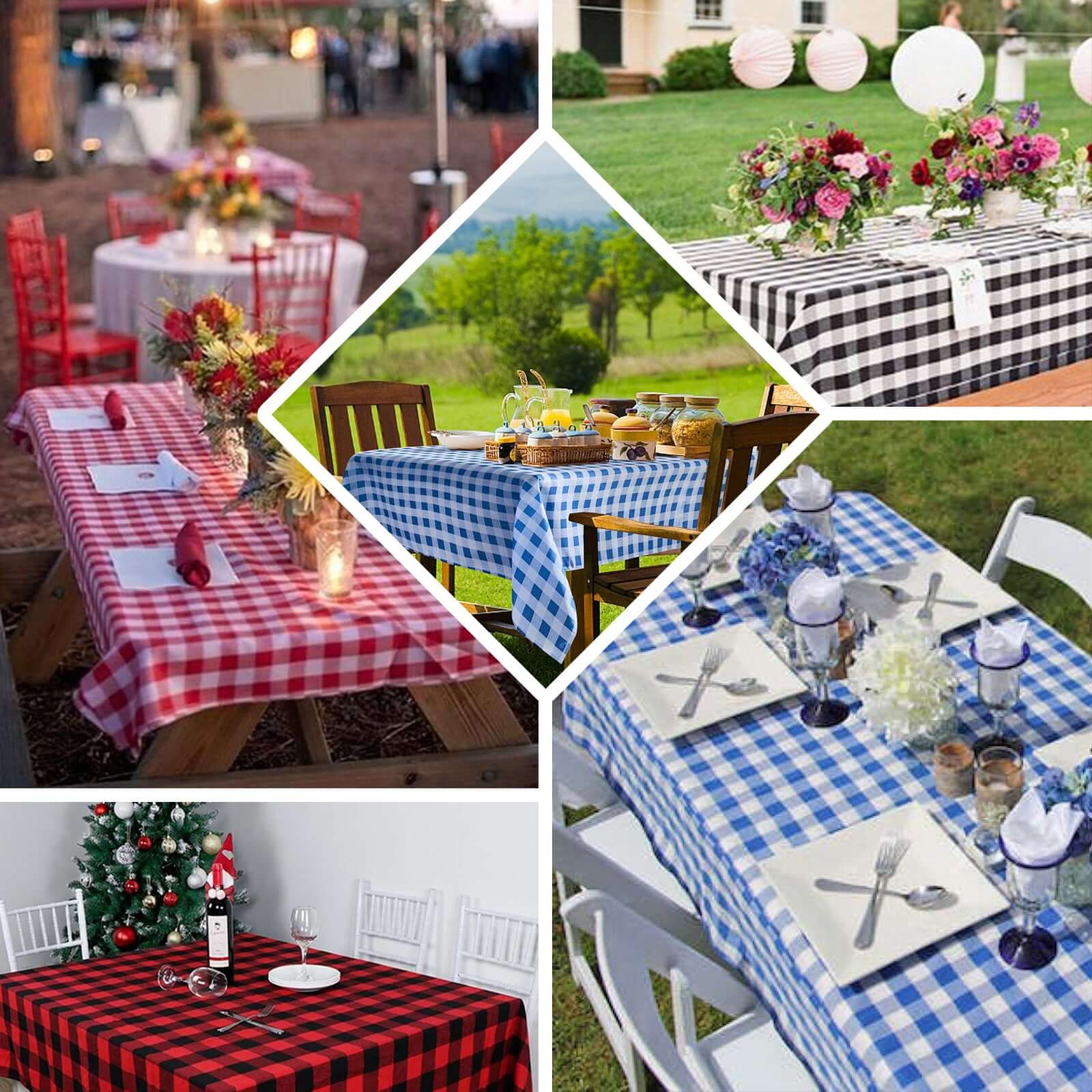 Polyester 60"x126" Rectangle Tablecloth White/Navy Blue - Buffalo Plaid Checkered Table Cover