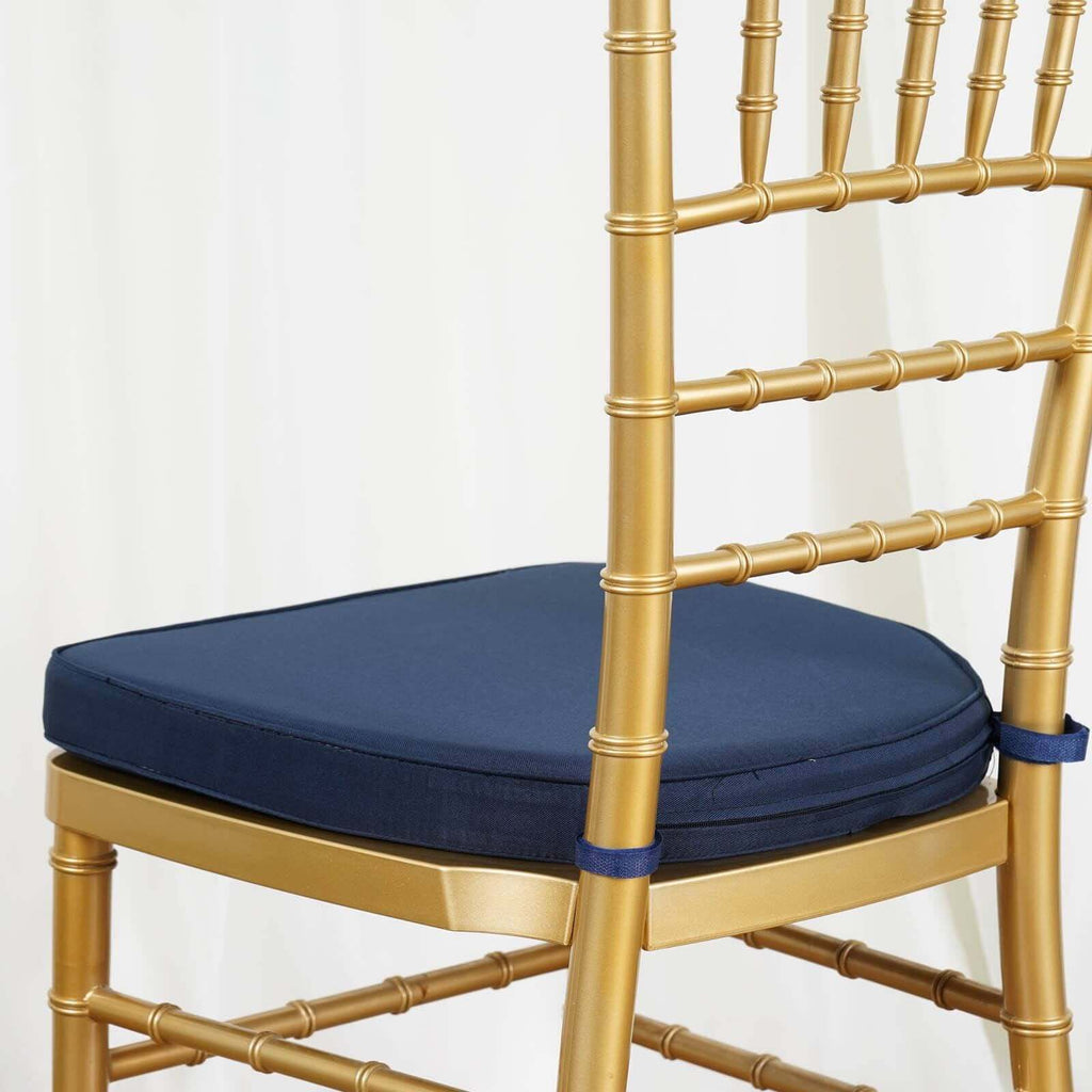 Chiavari Chair Cushion with 1.5" Thick Memory Foam and Ties Navy Blue - Stylish Removable Cover for Comfort