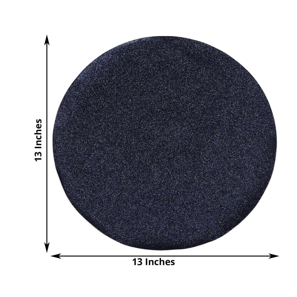 6-Pack Placemats Glitter Design Navy Blue Sparkle Round - Non-Slip Decorative Dining Table Mats 13"