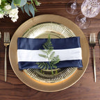 5 Pack Satin 20"x20" Napkins Navy Blue/White - Striped Reusable Dinner Napkins