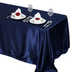 Satin Rectangular 90"x132" Tablecloth Navy Blue - Seamless Table Cover