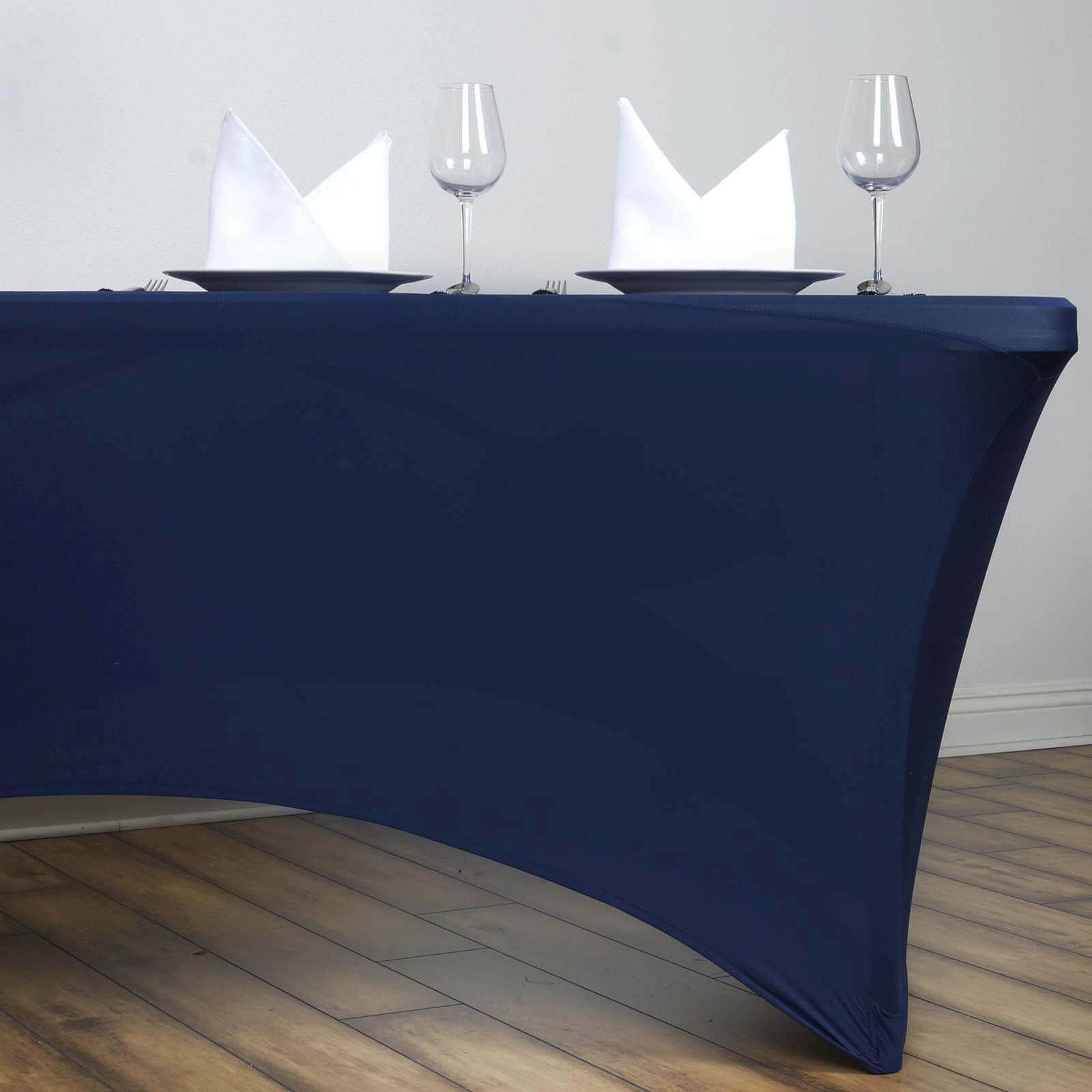 Stretch Spandex 6ft Rectangle Tablecloth Navy Blue - Durable Form-Fitting Table Cover