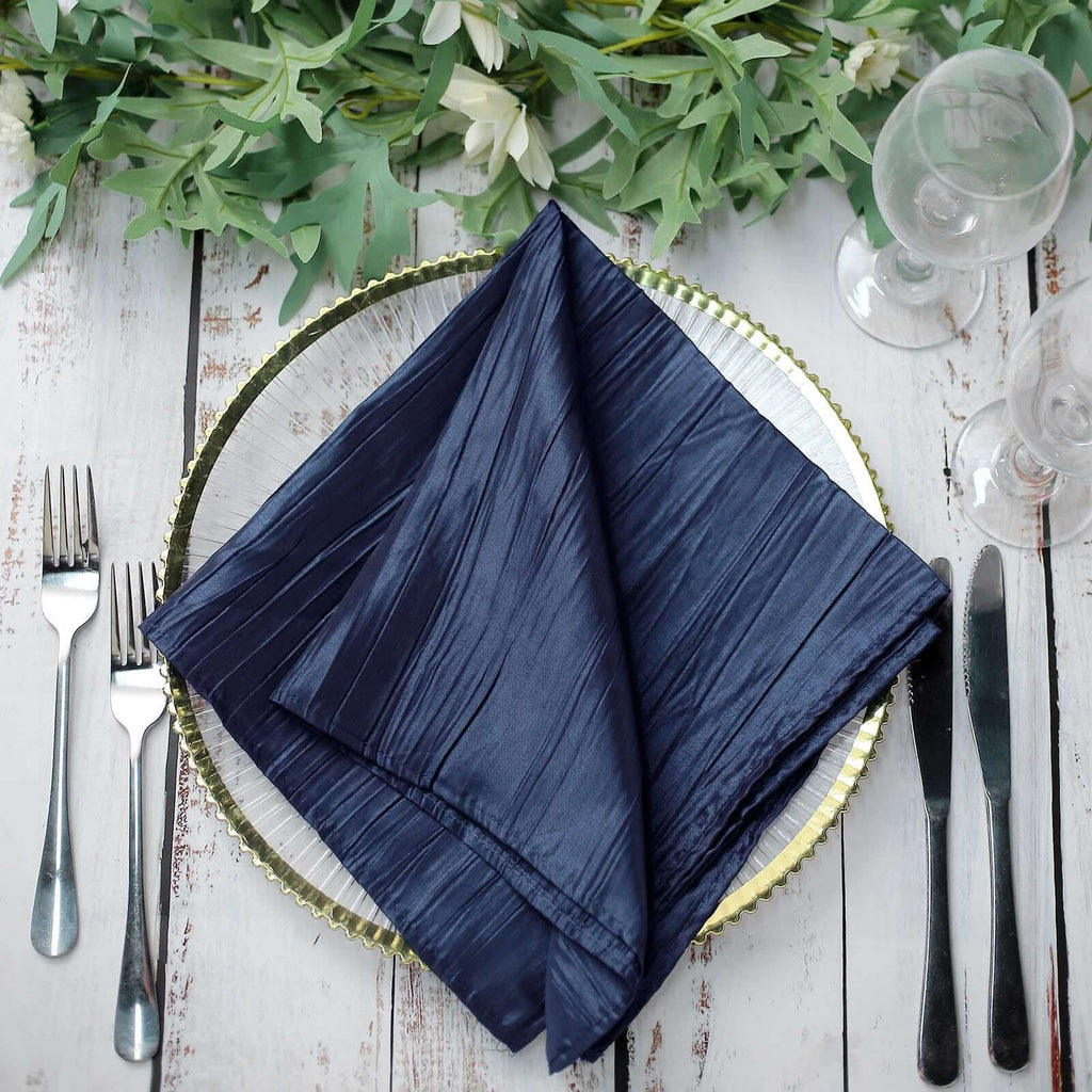 5 Pack Taffeta 20"x20" Napkins Navy Blue - Accordion Crinkle Dinner Napkins