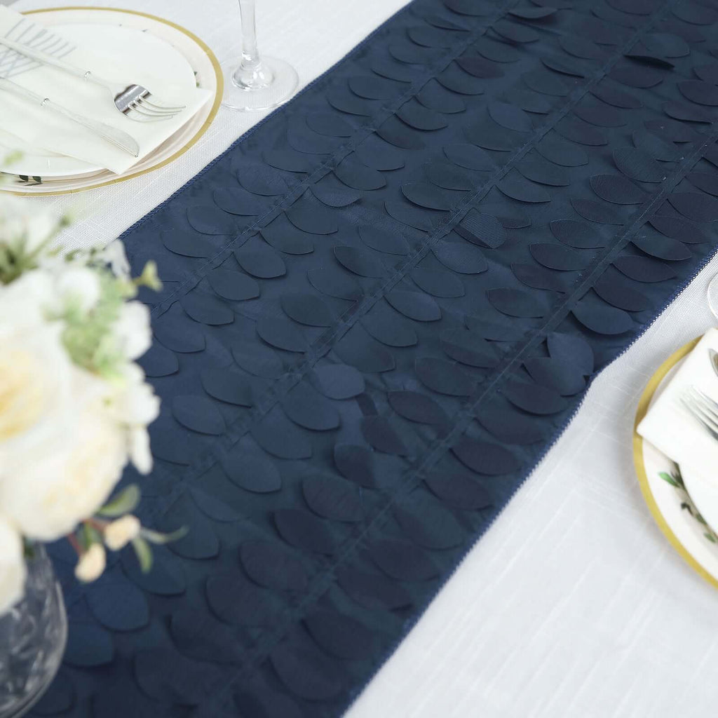 Taffeta Fabric 12"x108" Table Runner Navy Blue - 3D Leaf Petal Design