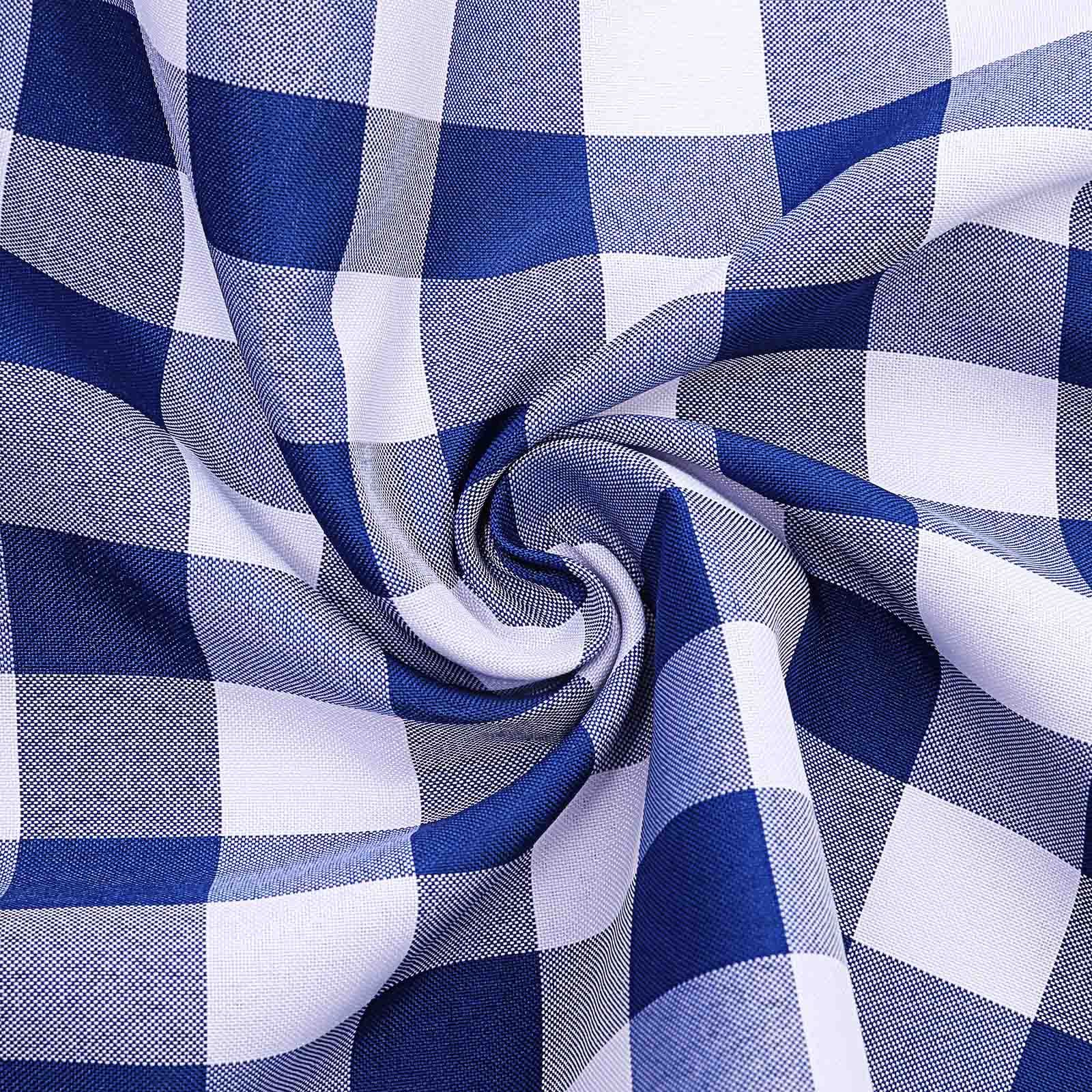 Polyester 90" Round Tablecloth White/Navy Blue - Checkered Buffalo Plaid Table Cover