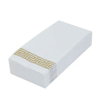 25 Pack Linen-Like Paper 8"x4" Napkins White with Gold Greek Key Design - Soft & Absorbent Airlaid Hand Towels for Exquisite Weddings & Events