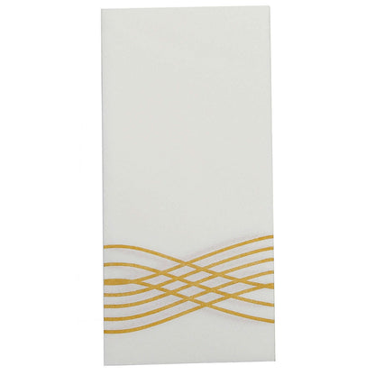 25 Pack Linen-Like Paper 8"x4" Napkins White with Metallic Gold Foil Wave Design - Soft & Absorbent Airlaid Hand Towels for Exquisite Weddings & Events