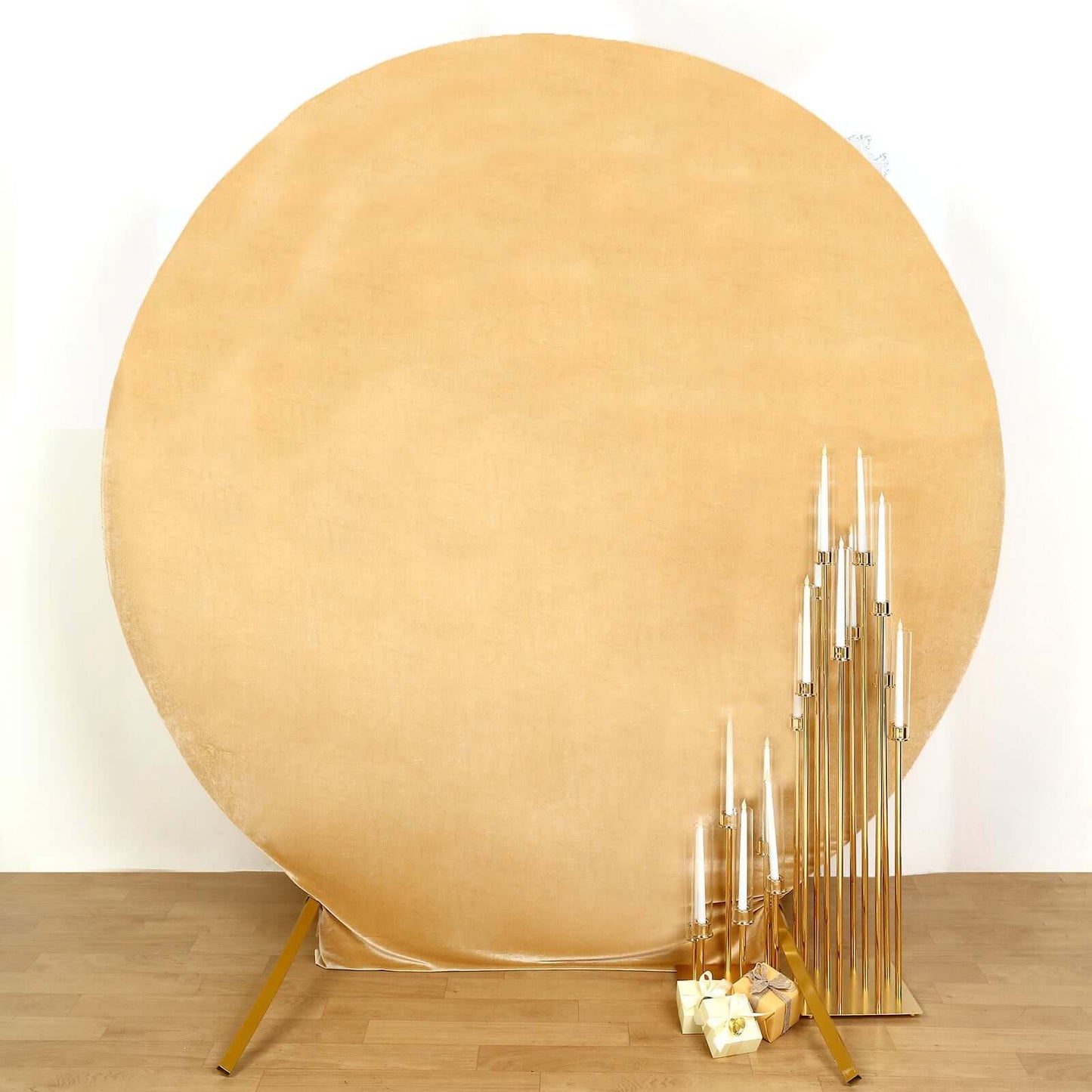 7.5ft Champagne Soft Velvet Fitted Round Event Party Backdrop Cover