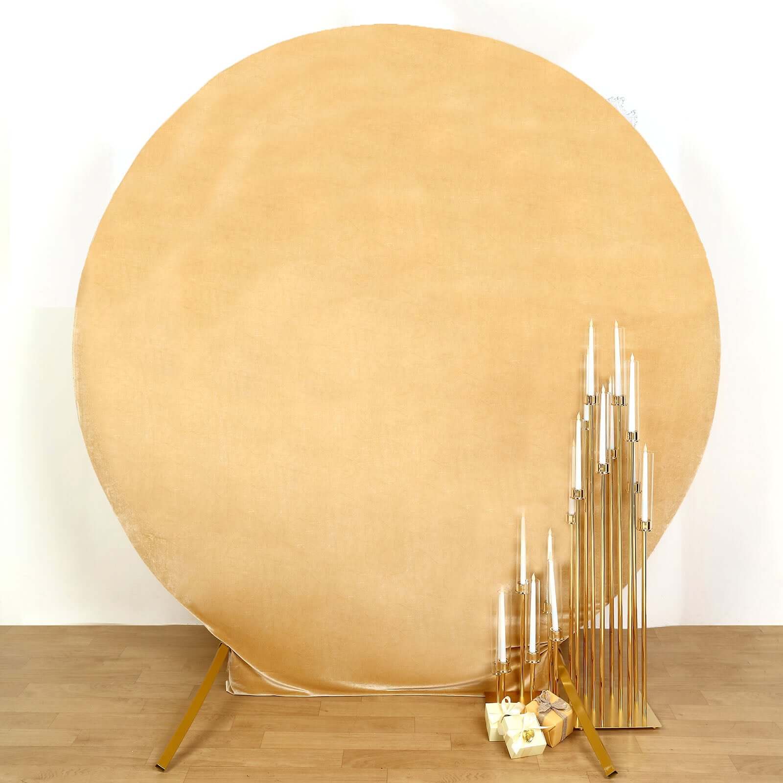 7.5ft Champagne Soft Velvet Fitted Round Event Party Backdrop Cover