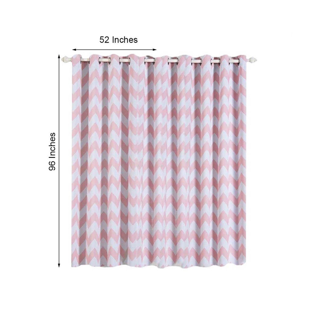 2 Pack White Blush Chevron Print Thermal Blackout Window Curtain Grommet Panels, Noise Canceling Curtains - 52"x96"