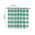 2 Pack White Mint Cabana Stripe Thermal Blackout Window Curtain Grommet Panels, Noise Canceling Curtains - 52"x64"