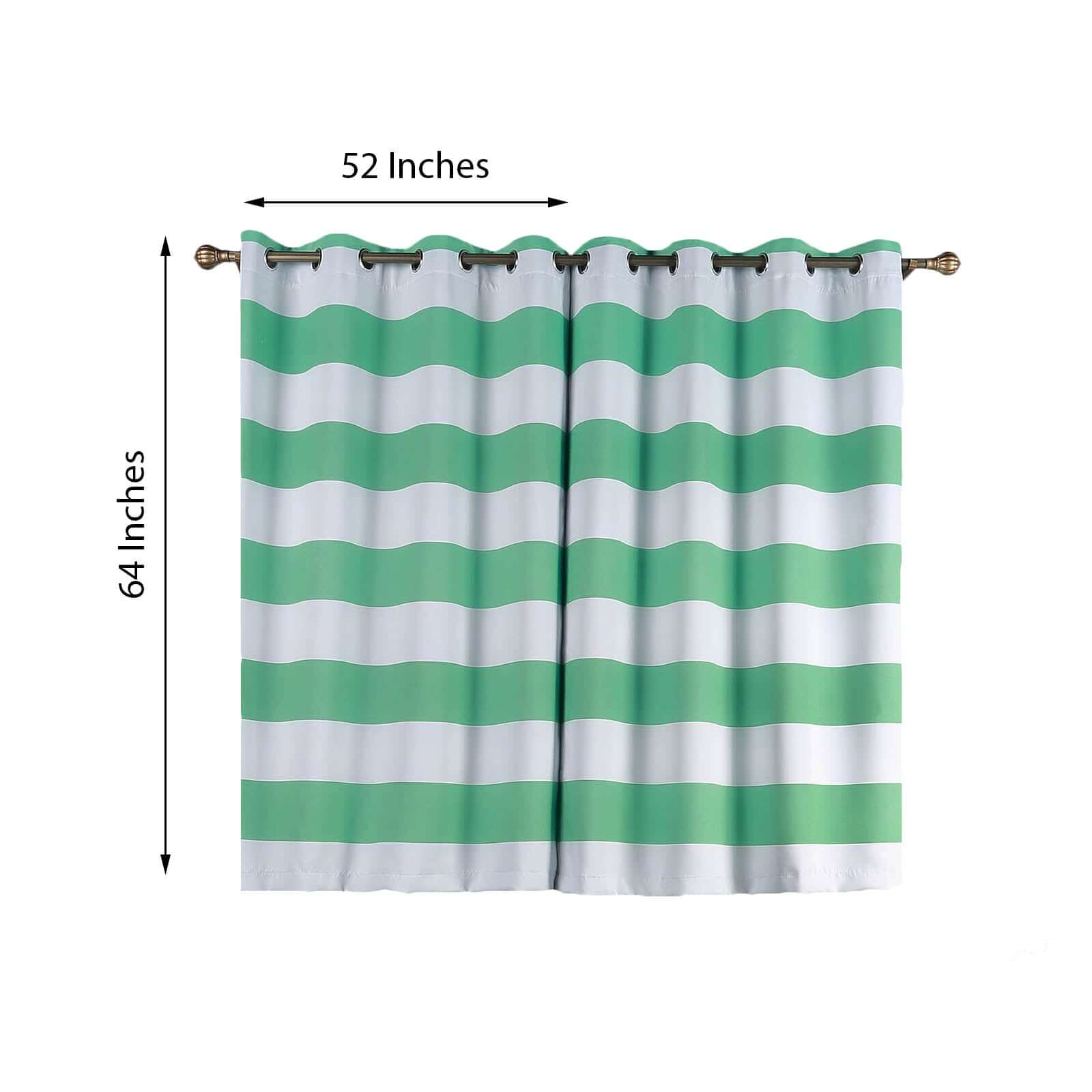 2 Pack White Mint Cabana Stripe Thermal Blackout Window Curtain Grommet Panels, Noise Canceling Curtains - 52"x64"
