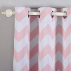 2 Pack White Blush Chevron Print Thermal Blackout Window Curtain Grommet Panels, Noise Canceling Curtains - 52"x96"