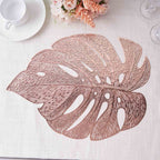 6-Pack Dining Table Mats Monstera Leaf Design Rose Gold - Vinyl Non-Slip Surface for Tropical Themes 18"
