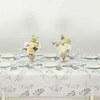Non - Woven Tablecloth Rectangle White/Green with Olive Leaves Print - Perfect Disposable Table Cover for Summer 60"x102" - Bell Racket Store