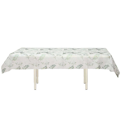 Non - Woven Tablecloth Rectangle White/Green with Olive Leaves Print - Perfect Disposable Table Cover for Summer 60"x102" - Bell Racket Store