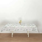 Non - Woven Tablecloth Rectangle White/Green with Olive Leaves Print - Perfect Disposable Table Cover for Summer 60"x102" - Bell Racket Store