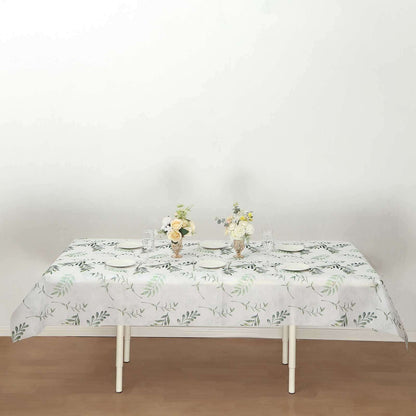 Non - Woven Tablecloth Rectangle White/Green with Olive Leaves Print - Perfect Disposable Table Cover for Summer 60"x102" - Bell Racket Store