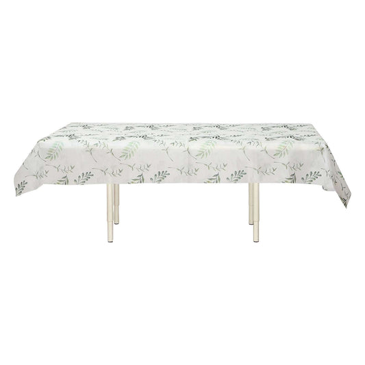 Non - Woven Tablecloth Rectangle White/Green with Olive Leaves Print - Perfect Disposable Table Cover for Summer 60"x102" - Bell Racket Store