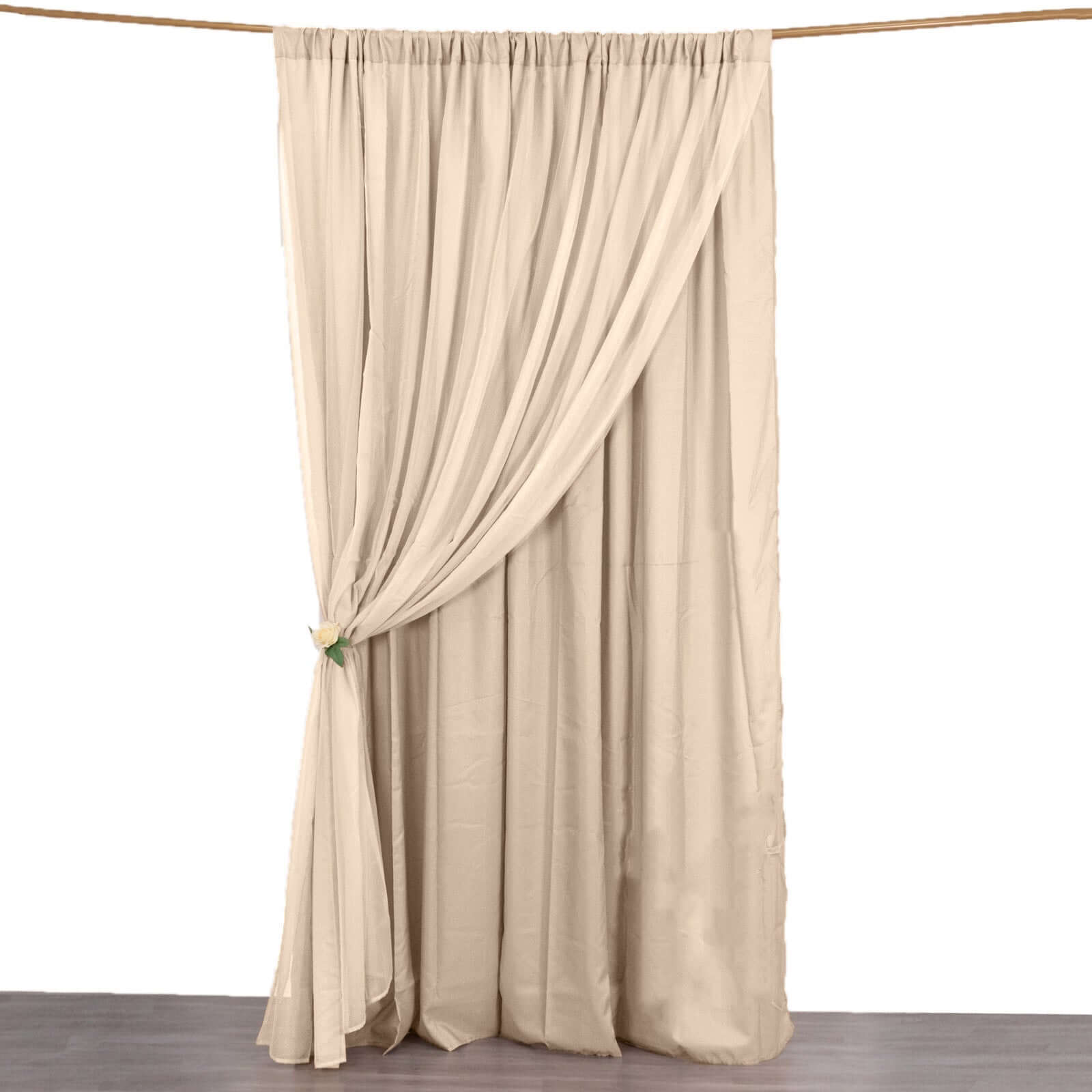 Nude Chiffon Polyester Event Curtain Drapes, Dual Layer Divider Backdrop Curtain Panels with Rod Pockets - 10ftx10ft - Bell Racket Store