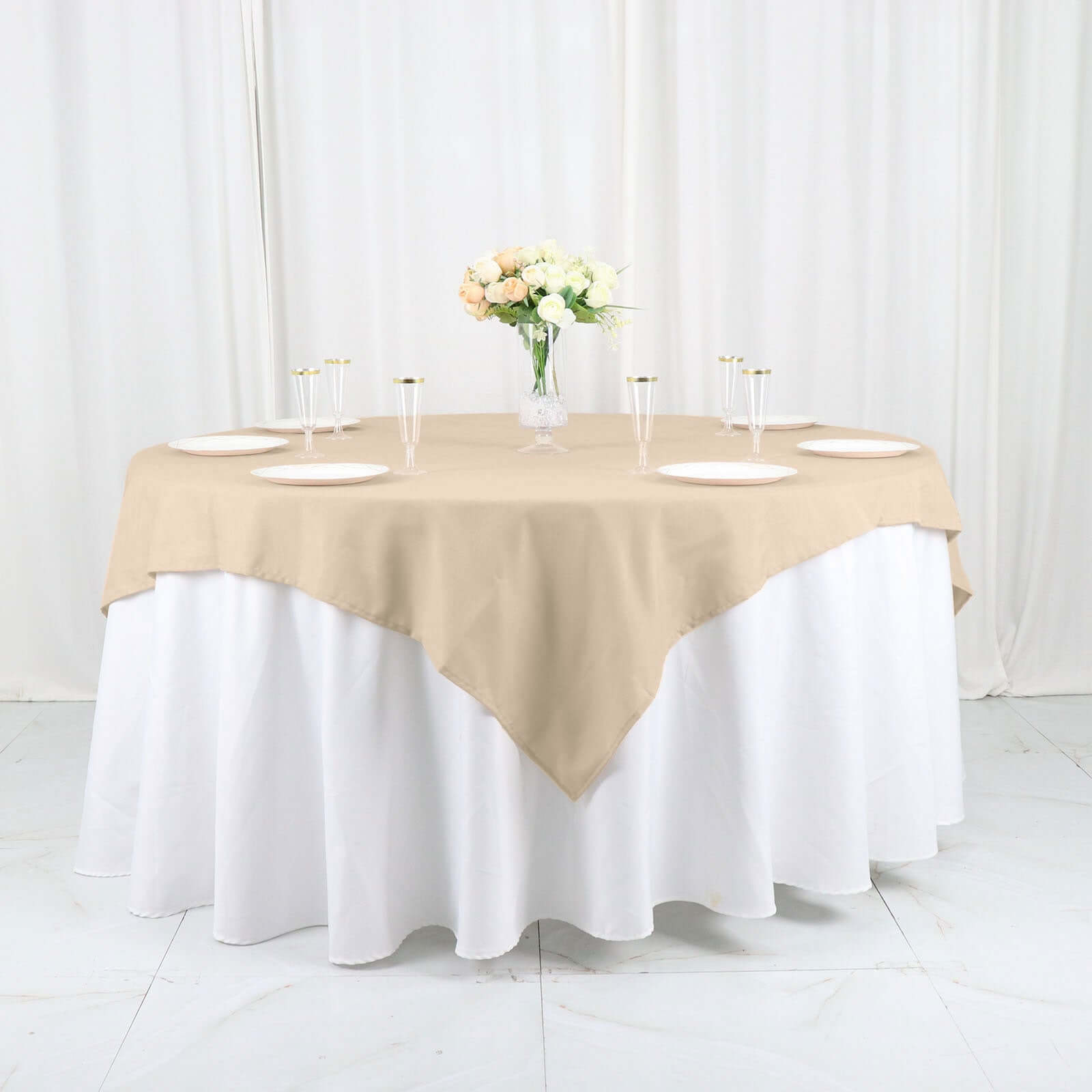Polyester 54"x54" Table Overlay Square Tablecloth Nude - Wrinkle-Resistant & Durable Table Cover